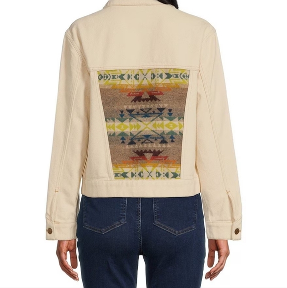 Pendleton Point Collar Long Sleeve Pocketed Demin Wool Blend Trucker Jacket L - Picture 2 of 6